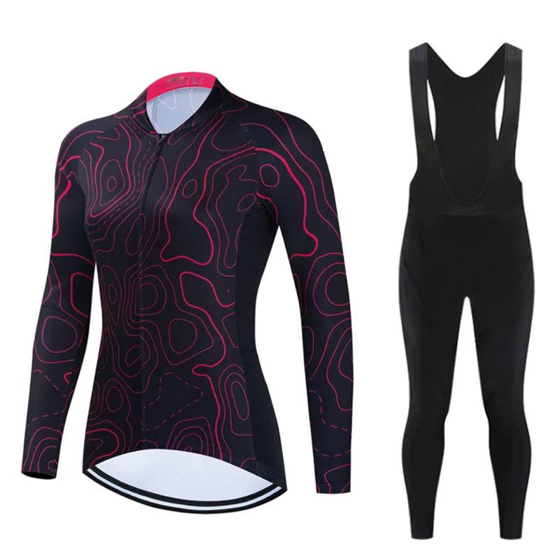 2026 Autumn Velvet Thin Cycling Suit Cycling Suit Bicycle Spring and Women's Long-sleeved Suit Quick-drying Breathable Sunscreen Overalls Trousers
