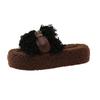 Retro belt buckle thick-bottomed fluffy slippers women's new comfortable and lightweight indoor home one-word cotton slippers