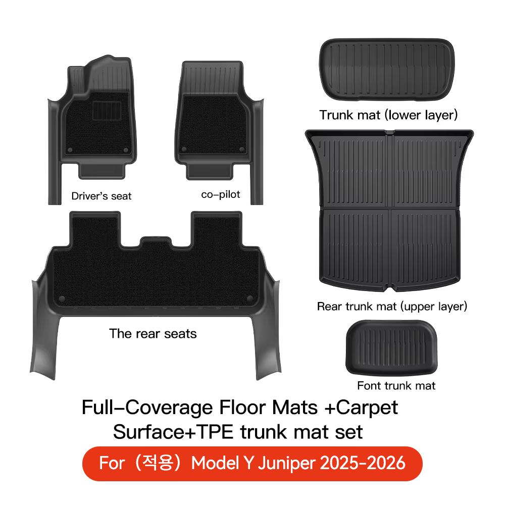 YZ for Tesla Model Y Juniper 2026 Floor Mats with Door Sill Protection Strips All-weather Floor Liner Cargo Mat Trunk Backrest