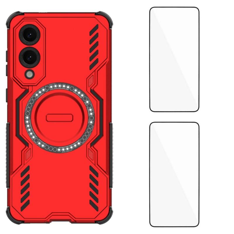 Für Samsung Galaxy S25 Edge Magnetische Hülle WANLONFENG DJ Serie PC TPU Handyhülle mit 2 Stück gehärtetem Glasfolie