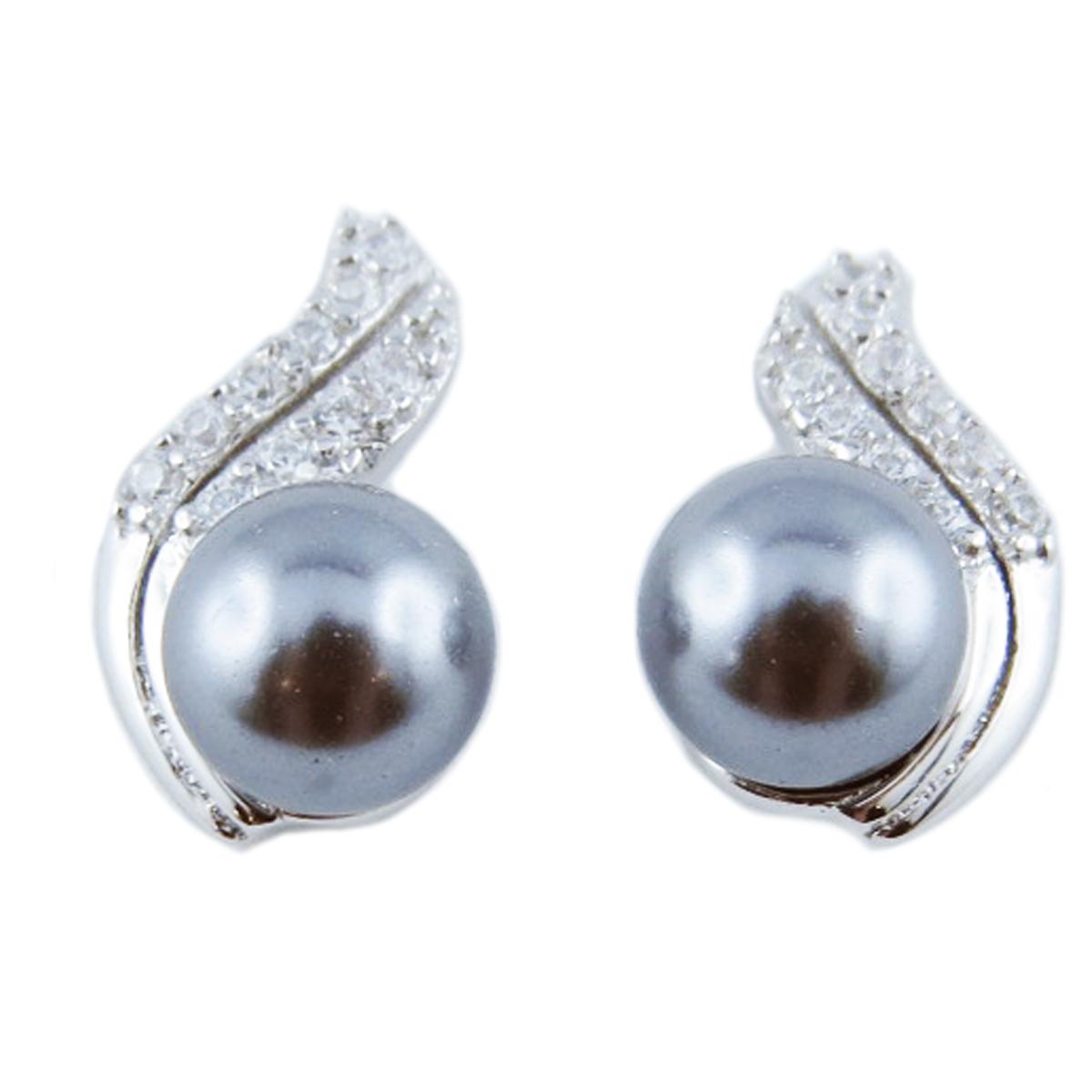 

Les Trésors De Lily [R3149] - Серебряные серьги «Sissi» серебристо-бело-серые (родий) - 12x8 мм