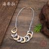New Matte Hollow Ring Metal Short Necklace, Women's Exaggerated Leather Rope Woven Ring Neck Chain
