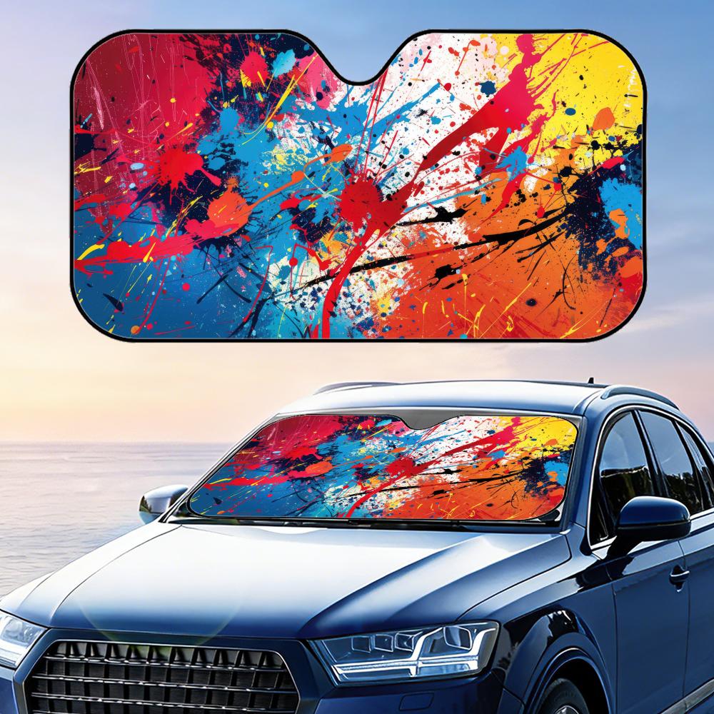 Colorful Ink Splatter Sun Visor Foldable Universal Car Windshield Sun Shade UV Protection Heat Insulation Foldable Cover