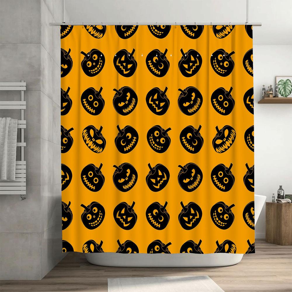 Halloween-themed shower curtains with pumpkin patterns waterproof bathroom decor for kids and adults alike Bright yellow backgr