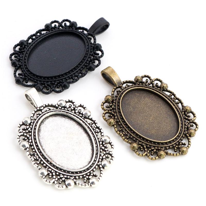 5 pièces 18x25mm Taille intérieure Plaqué Argent Antique Bronze Noir Style Mode Cabochon Camée Base Support Pendentif Apprêts pour collier