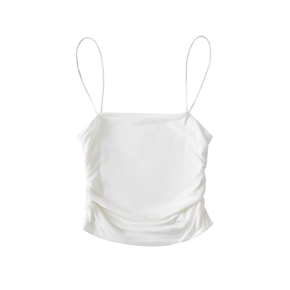 

Женский летний кросс-граничный топ-камезоль 2023 года с открытыми плечами, драпировкой и двухслойными бретелями-спагетти Small