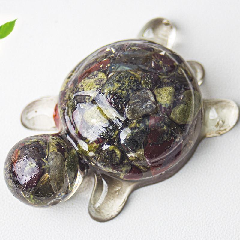 Resin Art Turtle Figurine With Natural Water Crystal Stones For Desk And Room Decor