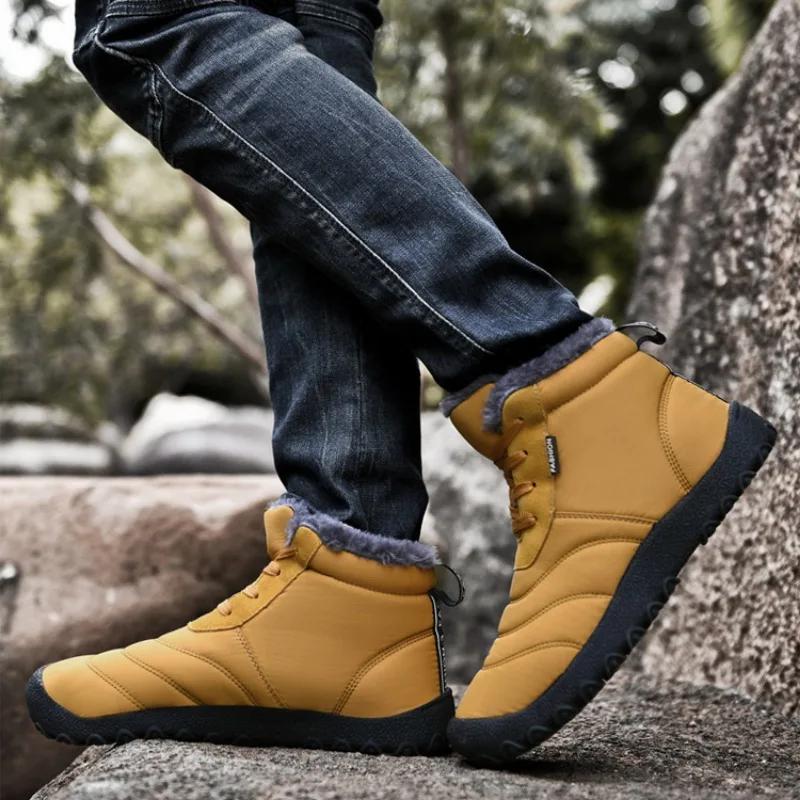 Winter Shoes Man Ankle Lace Up Booties Anti Slip Snow Boots for Men Fleece New in Fur Footwear Waterproof Sale Luxury Fashion
