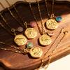 12 Zodiac Stainless Steel Women's Necklace Birthstone Zodiac Round Pendant Necklace Sweater Chain Amulet Color Christmas Gift