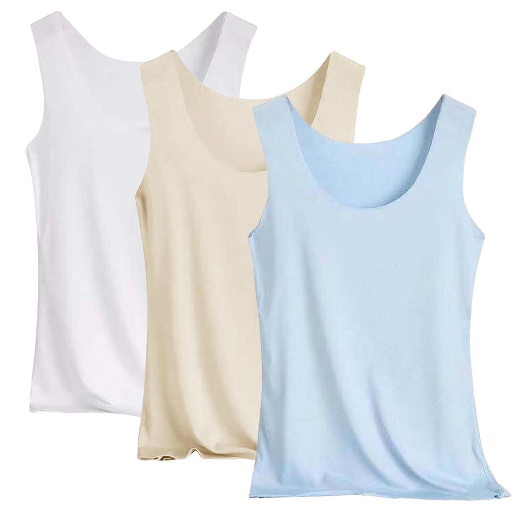 Women's Solid Color Tank Top Seamless Silk Undershirt Sleeveless Shirt