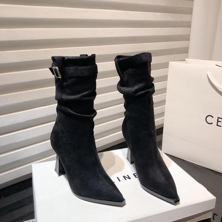 

Fashion Fashion Belt Buckle Modern Boots Women 2025High Quality Women s Shoes Slip-on Women s Boots Sexy Pointed Toe Knee-High Boots 35 чёрный