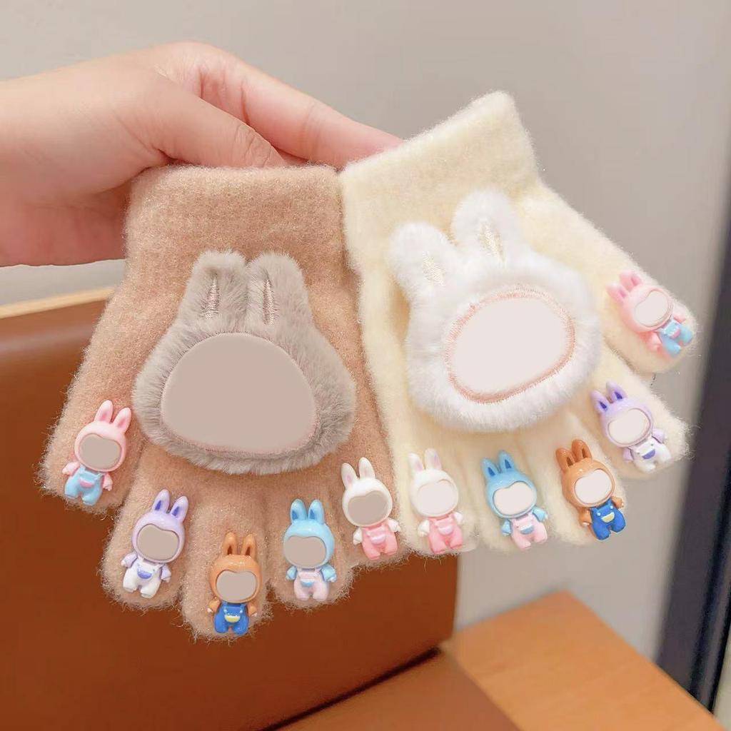 Kinder Niedliche Plüsch Strick Warme Handschuhe - Dick Winddicht Geschenk