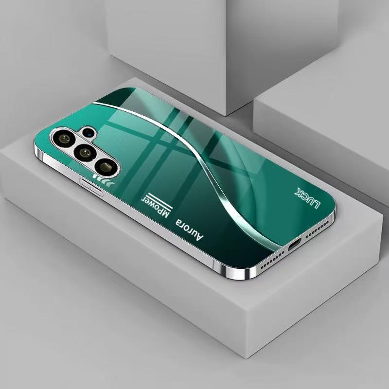 Men's minimalist business pattern silver plated glass phone case suitable for Samsung GalaxyS26 S25 S24 S22 S21 S20FE/Ultra/Plus
