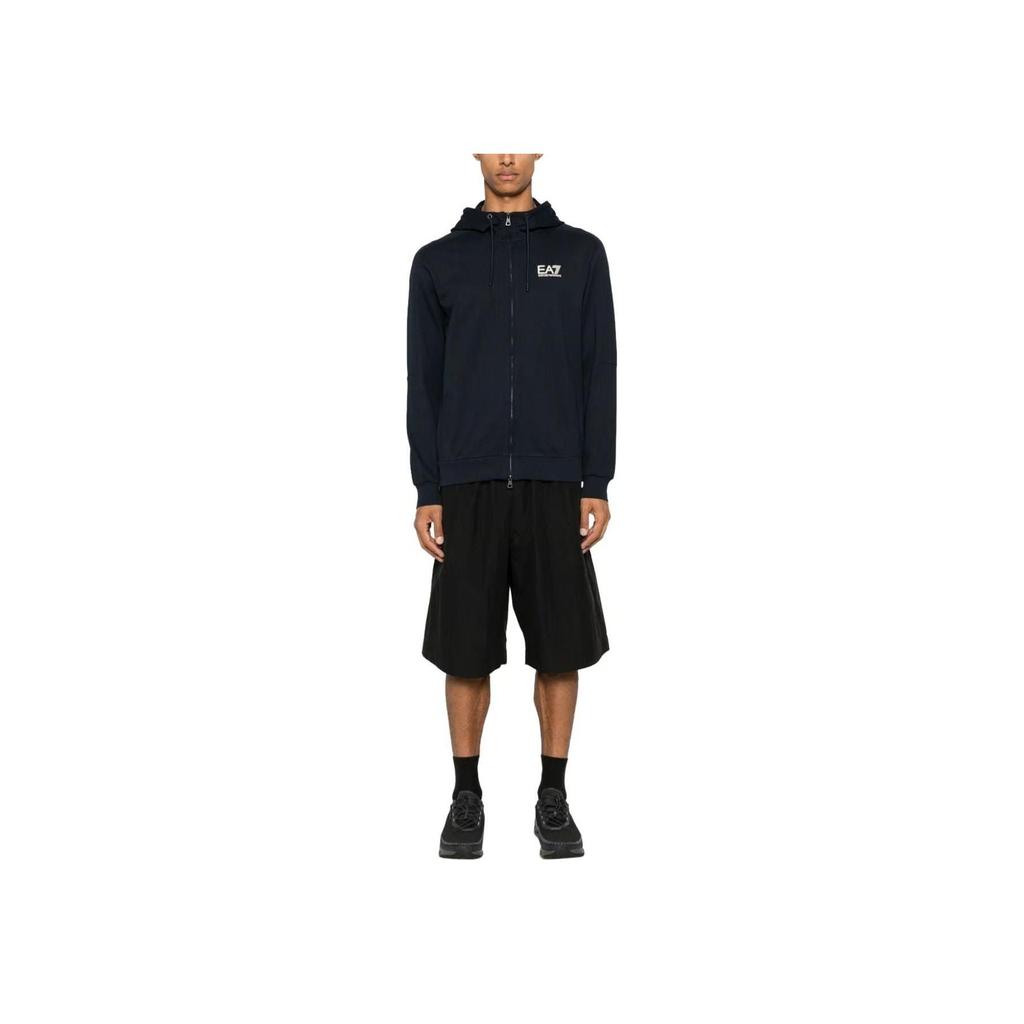 Emporio Armani EA7 Logo Print Hooded Zip-Up Long Sleeve Jacket Men Jackets Dark-Blue 6DPM53-PJVRZ-1562