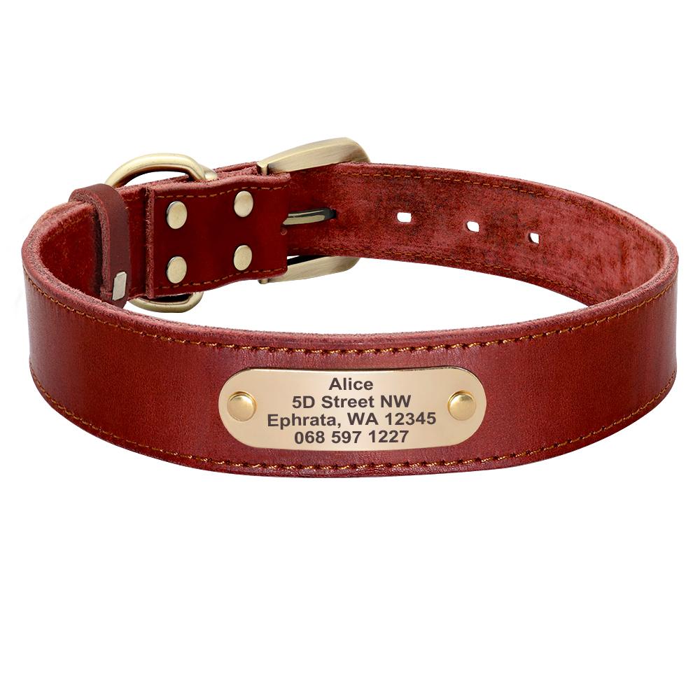 Real Leather Dog Collar Leash Set Personalized Pet Collar With Leash Free Engraving Nameplate For Small Medium Large Dogs