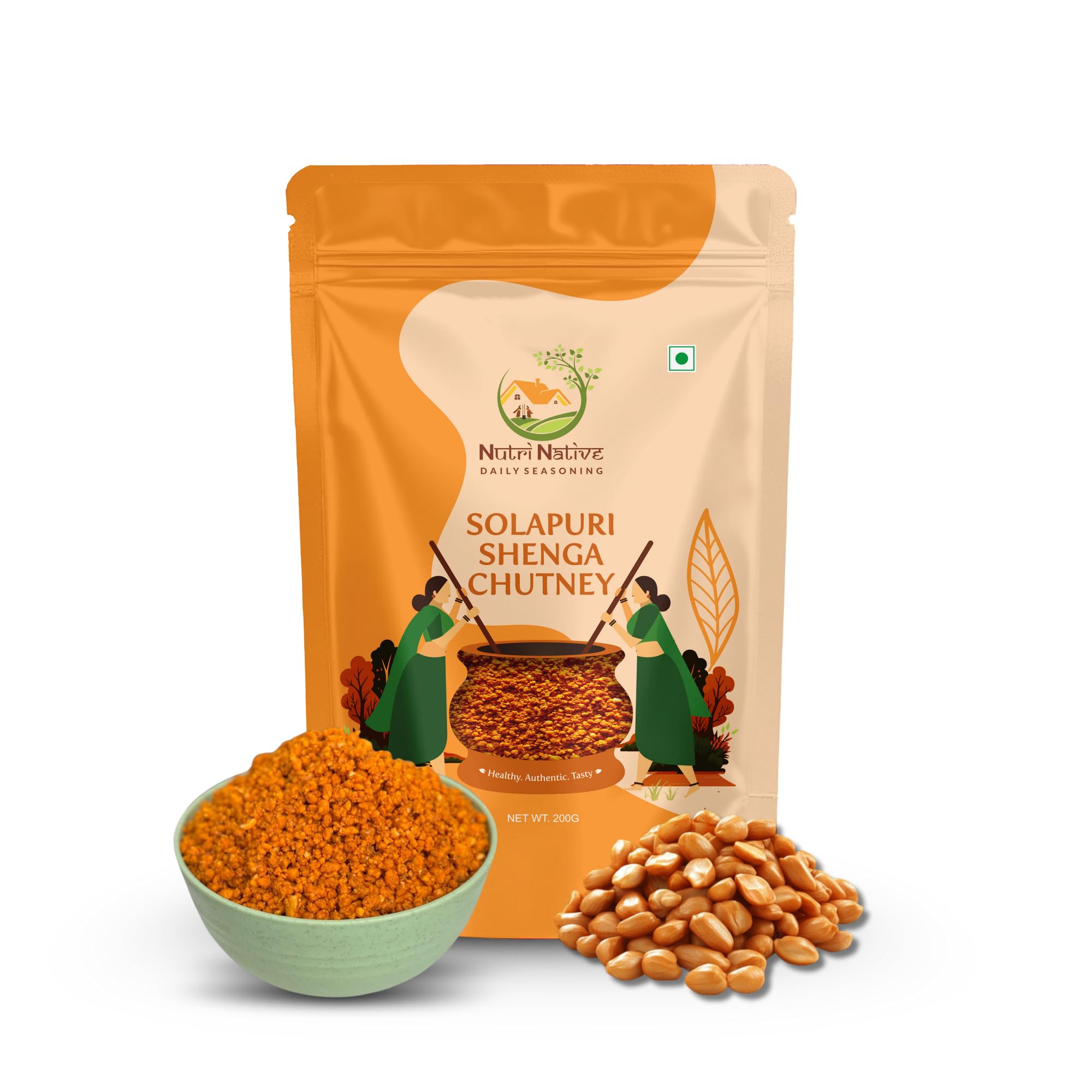 Nutrinative Solapuri Shenga Chutney 200g (Pack of 2) , Authentic Maharashtrian Groundnut Chatni Powder, Spicy Dry Peanut Chutni, Shengdana Chutney