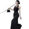 Korean Slim Fit and Thin Lace Neck Dress Women's Summer Sexy Backless Hip Wrap Dress Long Dress Hip Wrap and Thin
