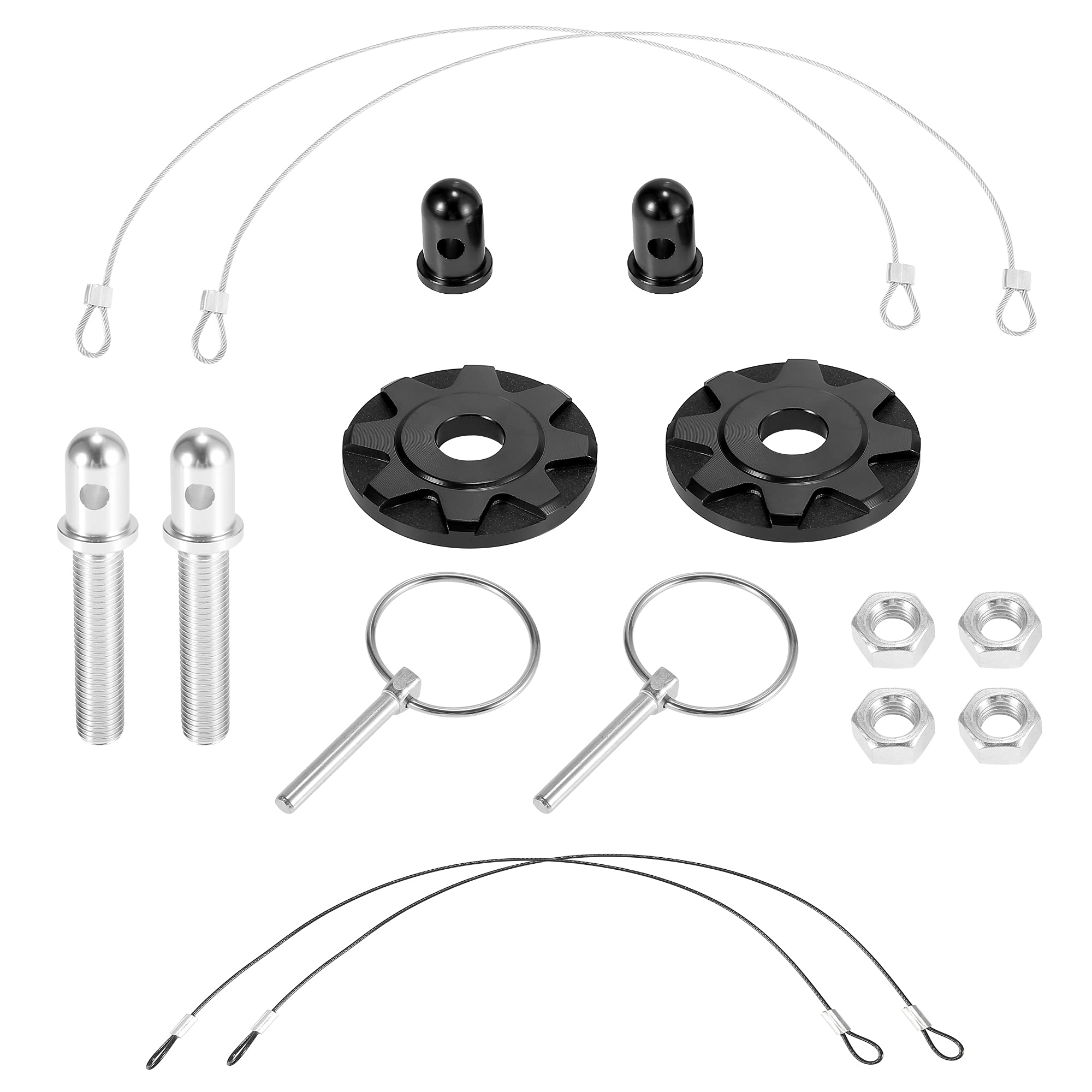 X AUTOHAUX Hood Pin Kit with Hood Pin Lock Latch Catch Aluminum Set of Black Set, Alloy, 2, чёрный