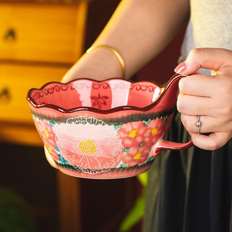 Green Shadow Dai Powder Bowl Household Ceramic Tableware High Value Rice Bowl Soup Bowl Noodle Bowl Personal High Value Big Bowl New