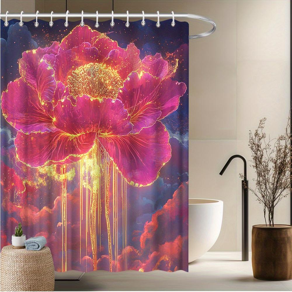 

Fantasy Galaxy Peony Shower Curtain, Cosmic Floral Dreamscape, Galaxy Colors, Polyester, 12 Hooks, Bathroom Decor W60H190(CM)-1 Pcs