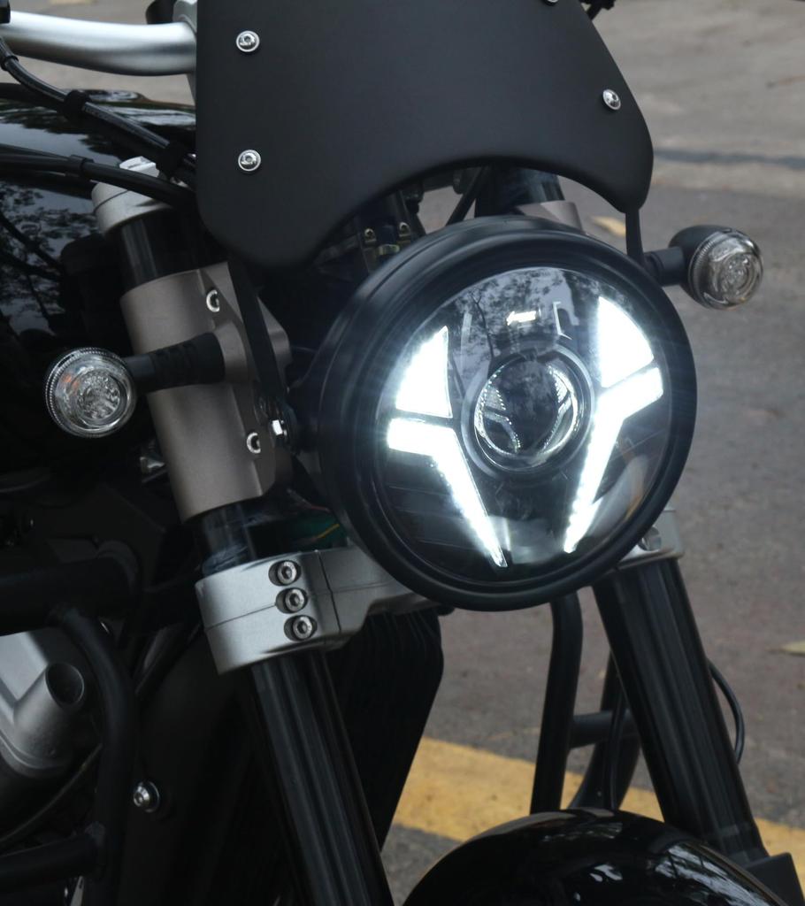 HENGTUAOTO 7 Inch LED Motorcycle Headlight Ultra Distance Auxiliary Spotlight with White DRL Amber Turn Signal Compatible with Street Softail Road