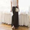 Women Maxi Skirt Adjustable Drawstring High Waist Side Slit Large Hem Long Skirt Solid Color A-Line Skirt