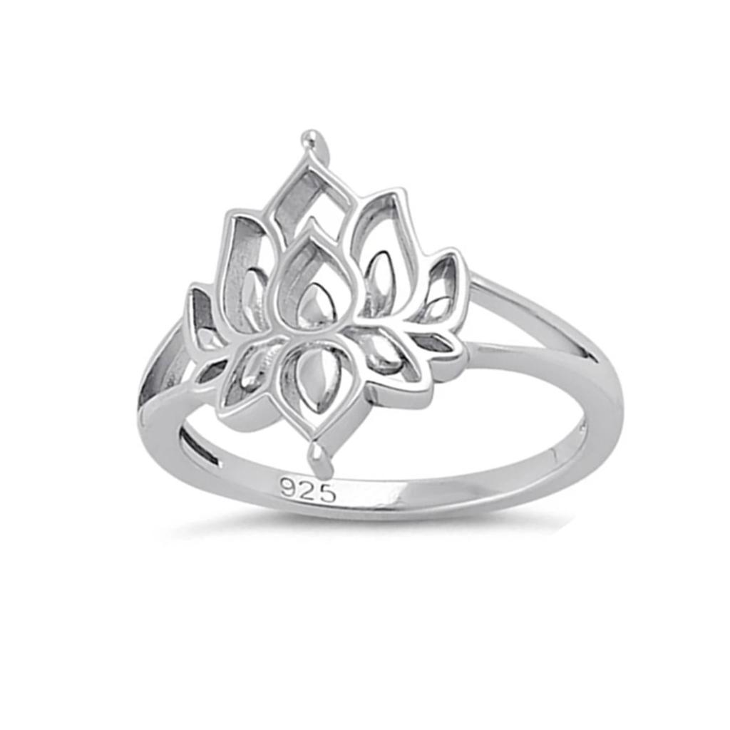 925 Sterling Silver Lotus Flower Openwork Spiritual Women Ring