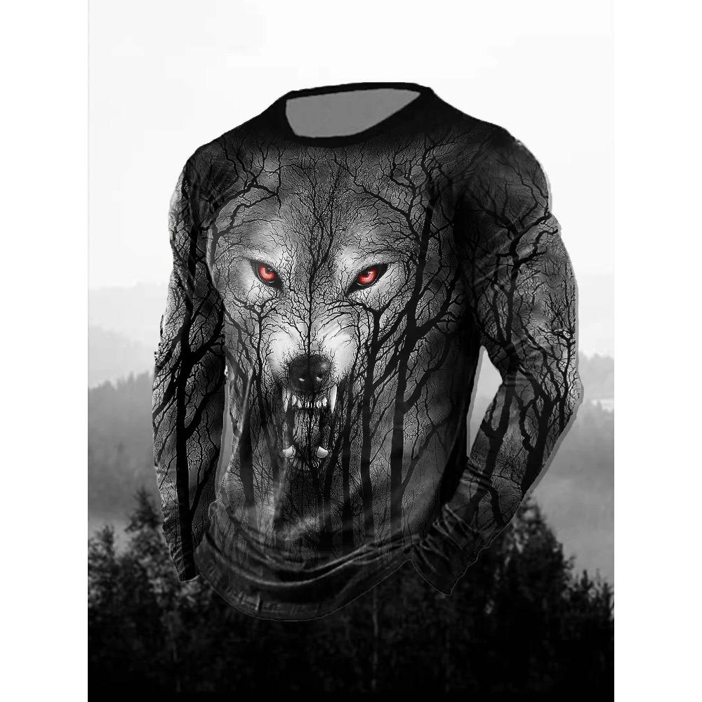 

Мужская уличная модная футболка с длинным рукавом и круглым вырезом, с 3D цифровой печатью серии Животные 5XL