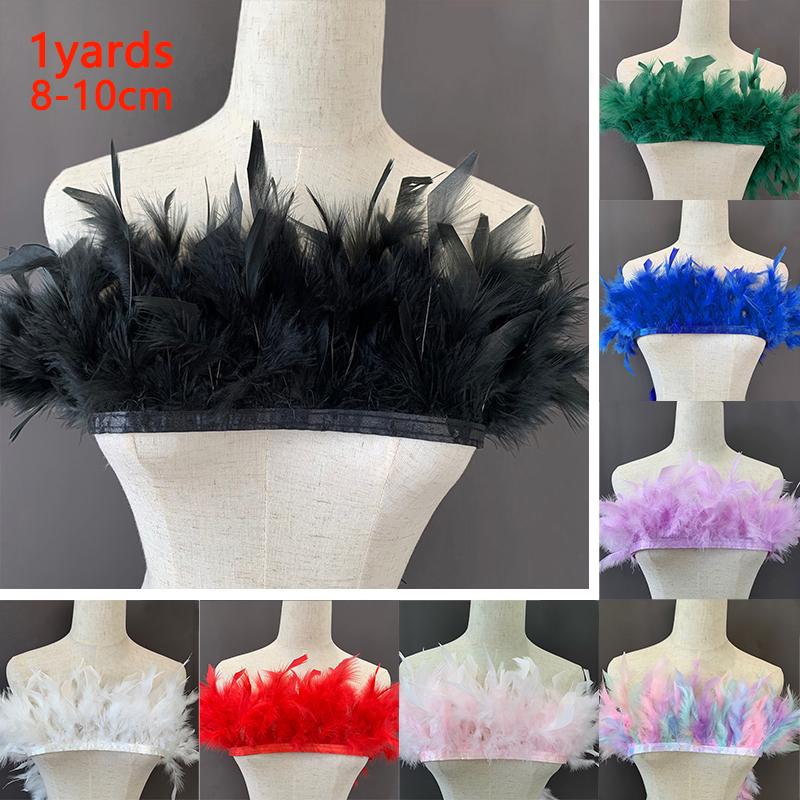 1Yard Feather 8-10cm Fringe Strip For Sewing Turkey Crafts Party 0.91Meter/Pack Bulk Blue Black White Ribbon Long Clothing Trim