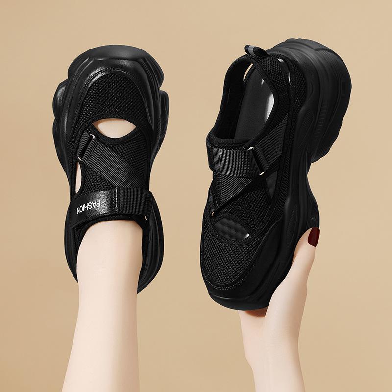 Summer heightening hollow breathable dad shoes Velcro versatile new sandals casual platform sports shoes