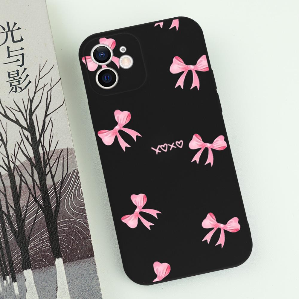 

Luxury Cute Pink Bow Phone Case For iPhone 16 15 14 13 12 11 Pro Max Mini X XS XR SE 7 8 Plus Shockproof Soft Back Cover Fundas iPhone 7 8 SE