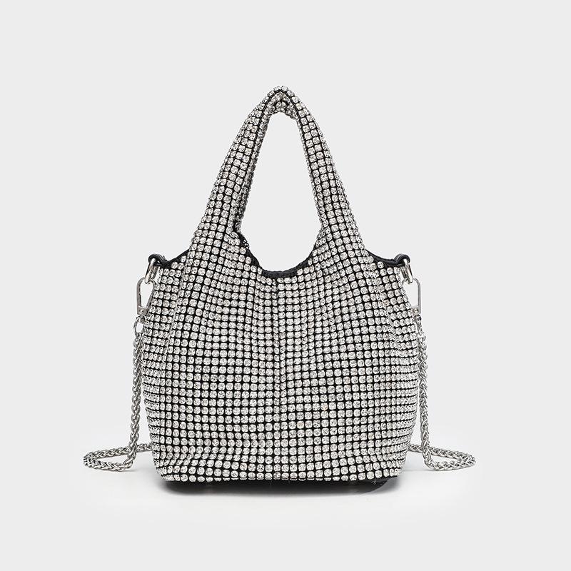 

Gradient Rhinestone Diamond Bucket Handbag with Chain
