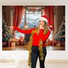 Christmas Decor Backdrop Fireplace Xmas Tree Gifts Red Curtain Decoration Family Holiday Party Photography Background Banner
