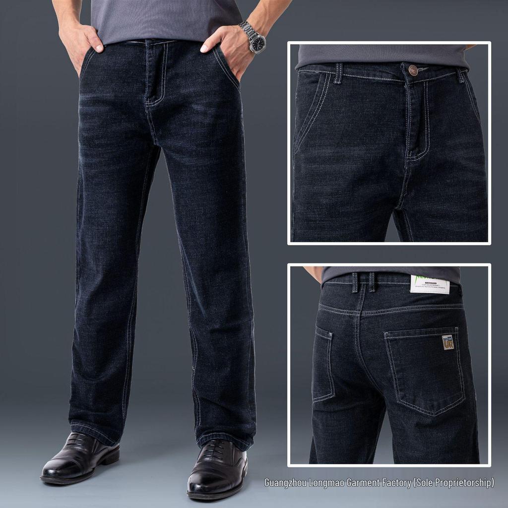 Men's Spring Straight-Leg Jeans - 500g Stretch, Loose Fit, High Waist, Youth Business Casual Style