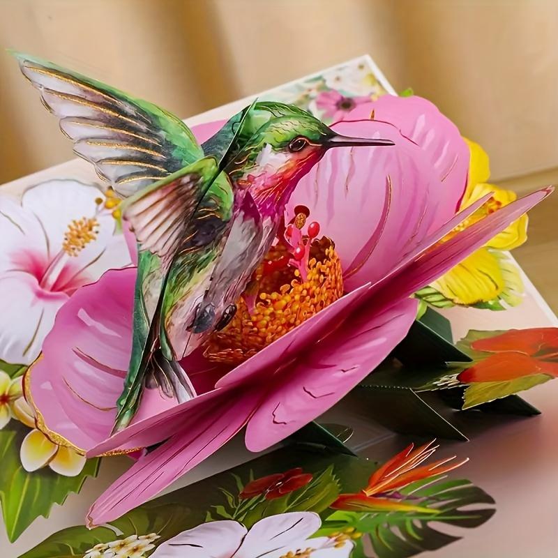 3D Exquisite Hummingbird Flower Greeting Card Holiday Wishes Birthday Parties Anniversary Celebration Cards Blessing MessageCard