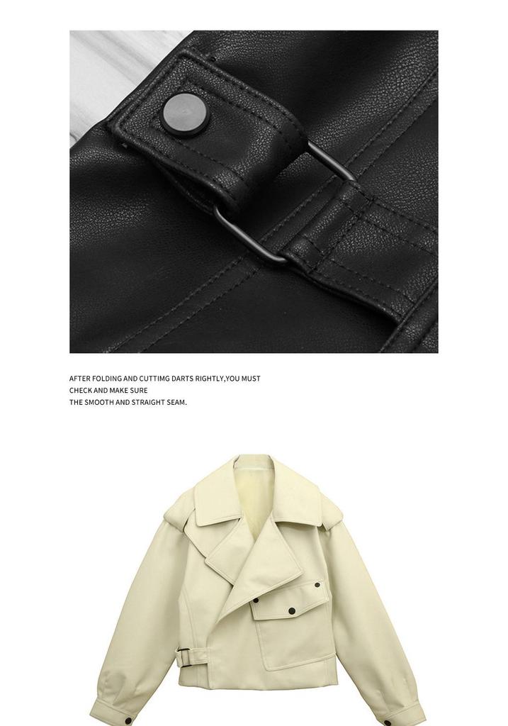2025 Spring Korean Style Loose Fit Women's Leather Jacket with Long Sleeves