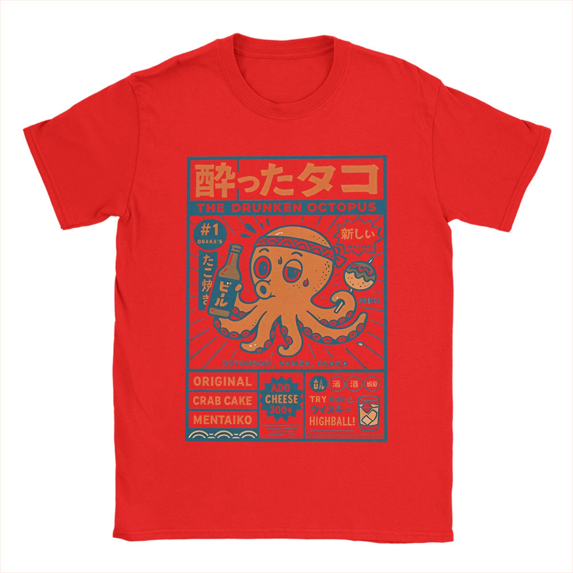 

Men TShirts Osaka Drunken Octopus Dotonbori Drunken Pure Cotton Tee Shirt Short Sleeve T Shirts Crewneck Clothes Printing S
