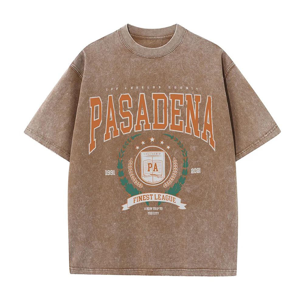 Summer Washed Cotton T-shirt with Fashionable Design and Printed Top Loose and Worn Round Neck Streetwear