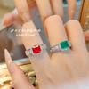 Mode Leichter Luxus Temperament Prinzessin Quadratischer Diamant Simulation Rubin Ring Retro Baumwolle Smaragd Einfach Vielseitig Damenring