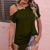 Summer New Single Shoulder Short Sleeve T-shirt Women Tops Elegant Solid Plus Size Casual T Shirt Woman Solid Simple Loose Office Lady Tee 24531
