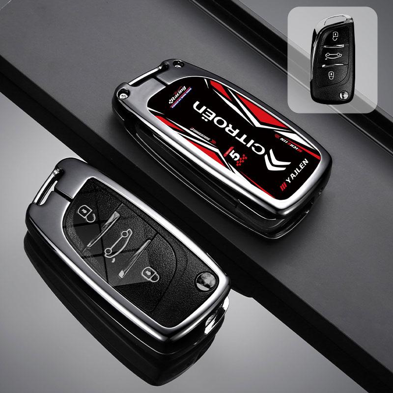 New Zinc Alloy Leather Car Flip Key Case Cover Bag For Citroen C1 C2 C4 C5 C3 C4L C8 Berlingo Xsara Picasso C-ELYSEE JUMPY NEMO