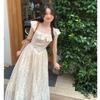Summer Internet celebrity age-reducing long skirt French embroidery floral square collar ruffle edge waist thin dress women 2026