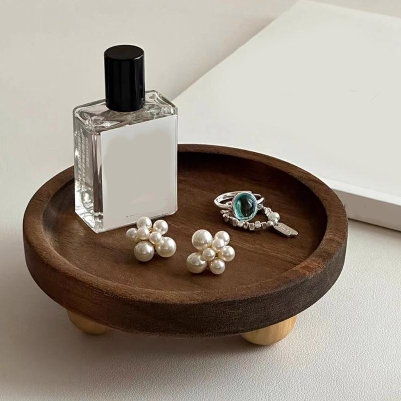 Wooden Vanity Organizers Jewelry Perfume Bottle Tray Wood Pedestal Stand Dish Household Decors For Bathroom And Bedroom