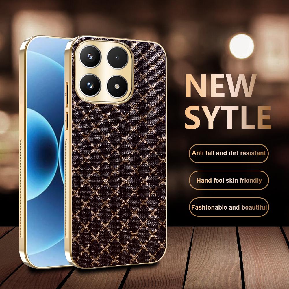 Leder Handyhülle für Motorola Moto Edge 50 Fusion Edge 60 PRO 60 Neo G96 G86 Retro Gittermuster Vergoldeter Rahmen Hartschale