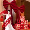 Extra Large Red Velvet Bow Red Velvet Bow Tie Christmas Decoration with Golden Metallic Thread Tree Garland Holiday Decor