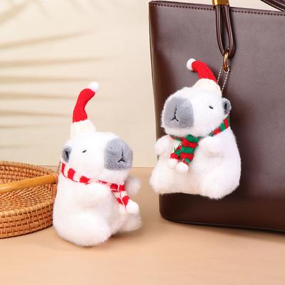Chaveiro de pelúcia Capivara de Natal, boneco de pelúcia macio de desenho animado Capivara, pingente de carro, chaveiro, mochila, bolsa, decoração, presente para criança