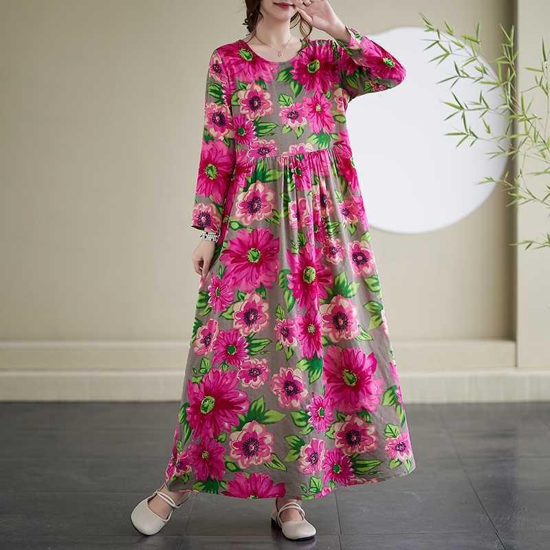 Vintage Long Skirt Flesh Covering Dress