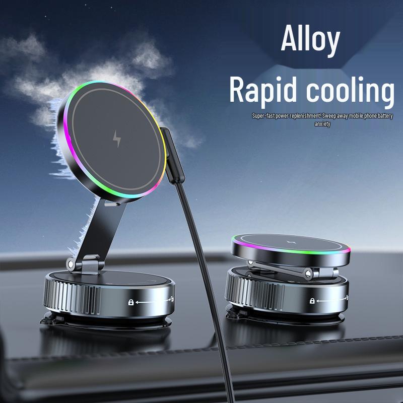 Magnetic Car Phone Holder with 15W Fast Wireless Charging & Rotating Atmosphere Light