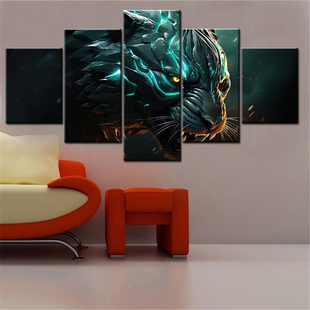 5 Pieces Canvas Wall Arts Poster Painting Animals Poster Painting Tige Wallpaper Home Decor Picture Printing For Living Room Art