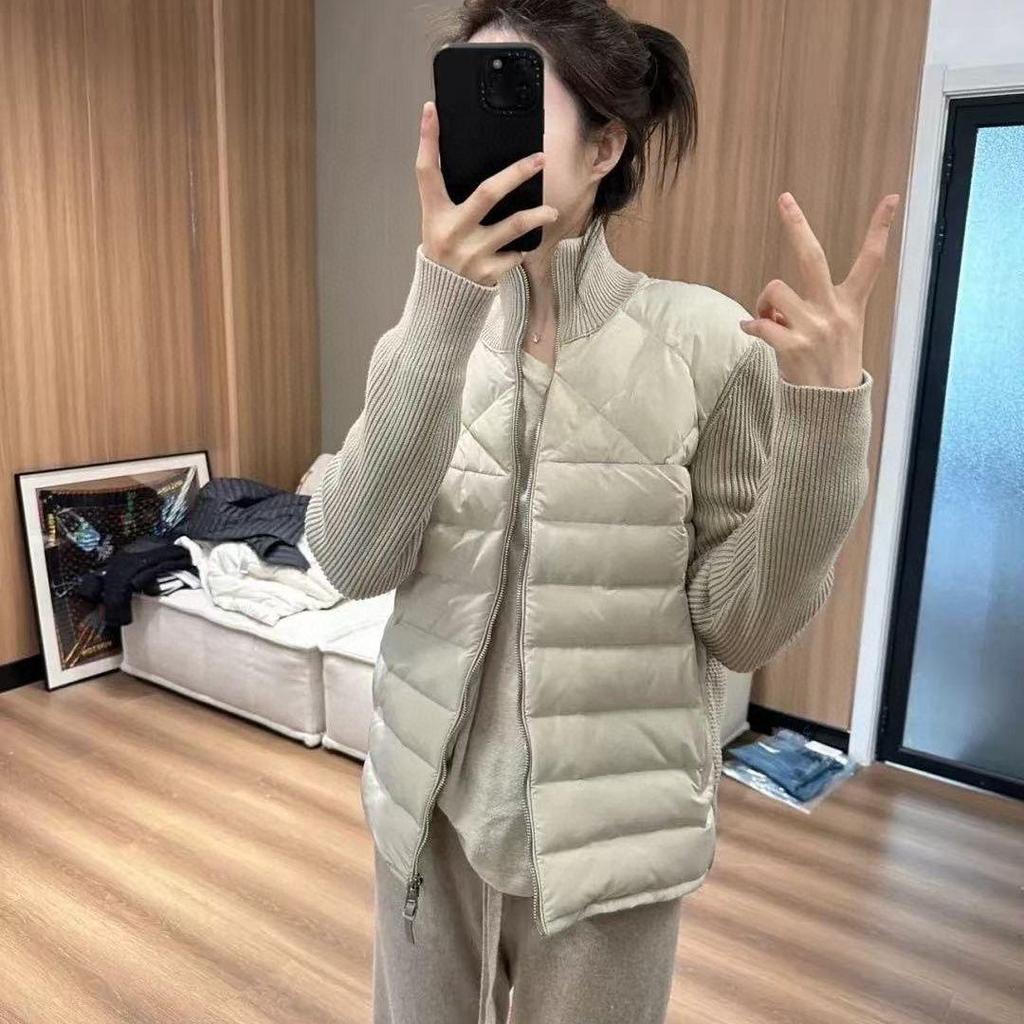 Unisex leichte Patchwork-Daunenwinterjacke mit Stehkragen